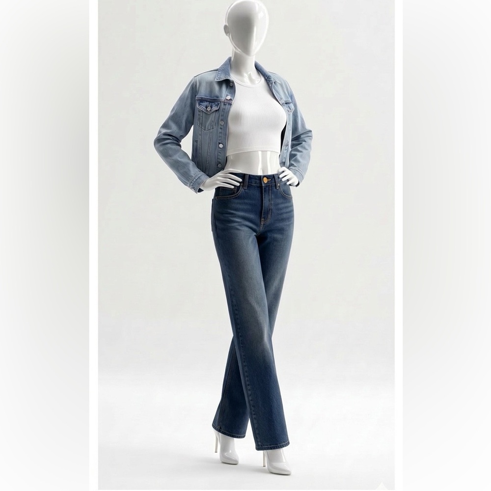 1822 Denim Mid-Rise Dark Blue Wide Leg Jeans